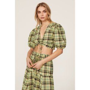 Derek Lam 10 Crosby Bella Crop Top Yellow Plaid